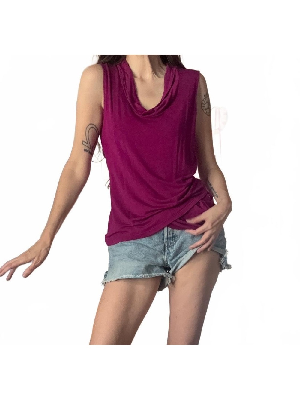 Elie Tahari Sleeveless Draped Neck Fuchsia Top